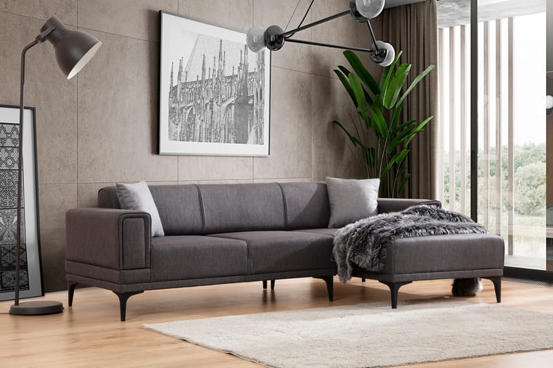Bäddsoffa med divan Naoko - Mörkgrå - Möbler - Soffa - Bäddsoffa - Hörnbäddsoffa