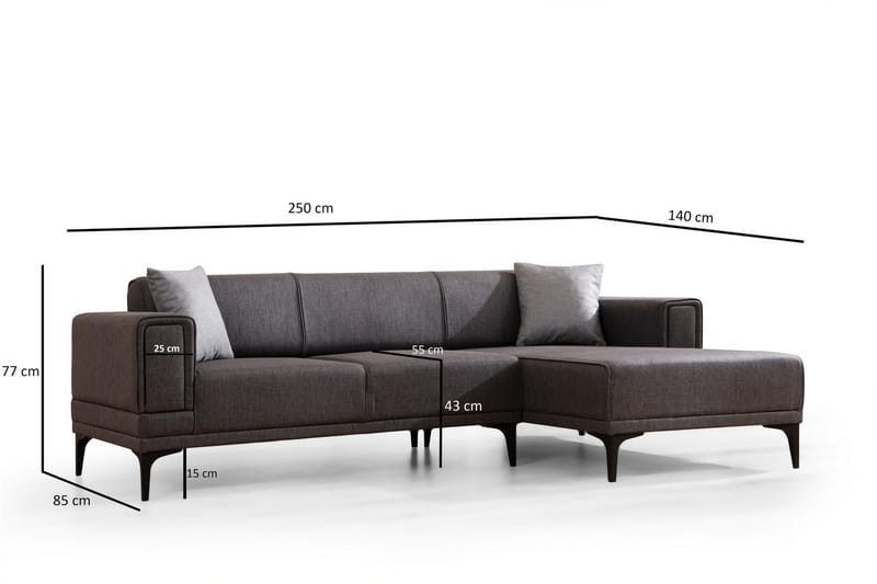 Bäddsoffa med divan Naoko - Mörkgrå - Möbler - Soffa - Bäddsoffa - Hörnbäddsoffa