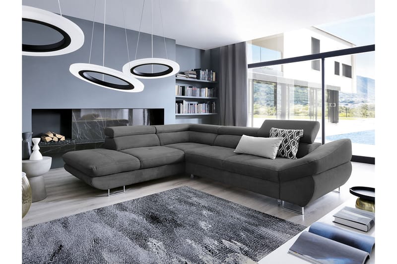 Hörnbäddsoffa Brassington - Mörkgrå - Möbler - Soffa - Bäddsoffa - Bäddsoffa divan