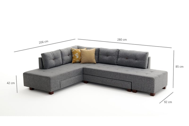 Brunei Hörnbäddsoffa Vänster - Grå - Möbler - Soffa - Bäddsoffa - Hörnbäddsoffa