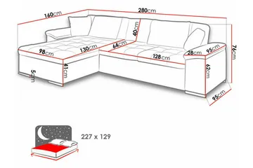 Camior 3-sits Hörnbäddsoffa NO_BRAND Pink - Möbler - Soffa - Bäddsoffa - Hörnbäddsoffa