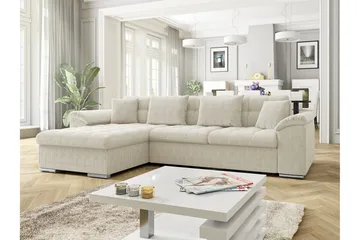 Camior 3-sits Vänster Hörnbäddsoffa 129x227 cm med Förvaring i Manchester - Beige - Möbler - Soffa - Bäddsoffa - Bäddsoffa divan