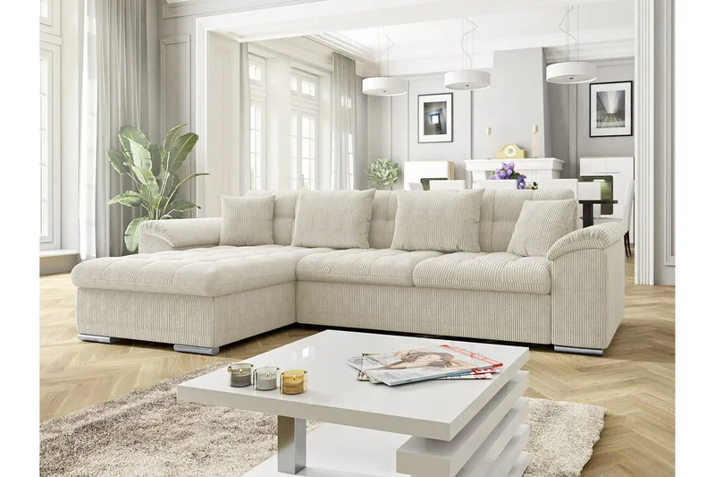 Camior 3-sits Vänster Hörnbäddsoffa 129x227 cm med Förvaring i Manchester - Beige - Möbler - Soffa - Bäddsoffa - Bäddsoffa divan