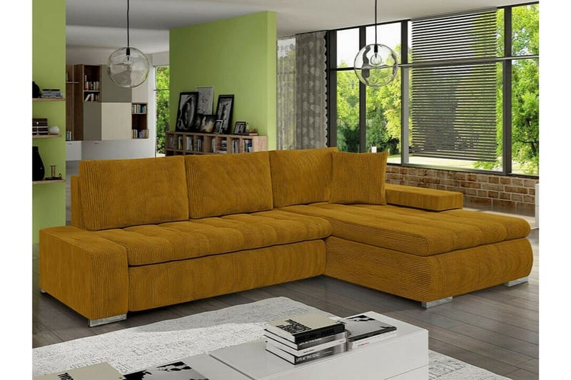 Cerys 3-sits Hörnbäddsoffa Dark yellow - Möbler - Soffa - Bäddsoffa - Bäddsoffa divan