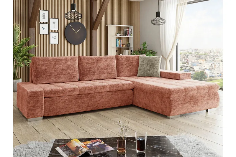 Cerys 3-sits Hörnbäddsoffa NO_BRAND Dark pink - Möbler - Soffa - Bäddsoffa - Hörnbäddsoffa