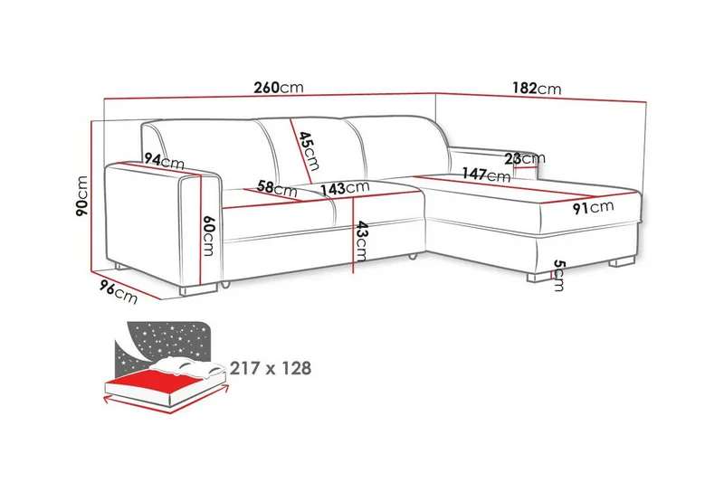 Denegal 3-sits Hörnbäddsoffa beige - Möbler - Soffa - Bäddsoffa - Hörnbäddsoffa