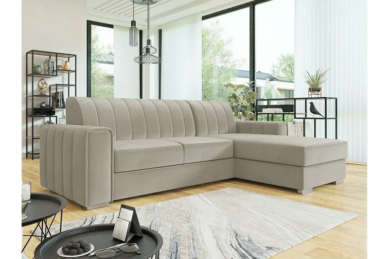 Denegal 3-sits Hörnbäddsoffa Beige/Light beige - Möbler - Soffa - Bäddsoffa - Bäddsoffa divan