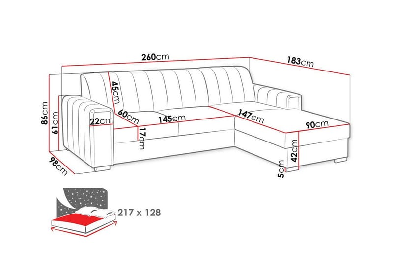 Denegal 3-sits Hörnbäddsoffa Dark grey - Möbler - Soffa - Bäddsoffa - Bäddsoffa divan