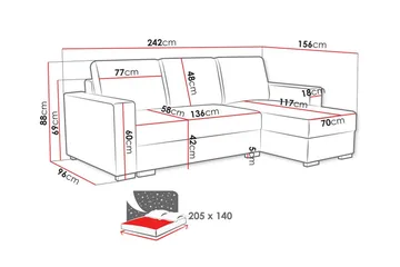 Denegal 3-sits Hörnbäddsoffa - Grå - Möbler - Soffa - Bäddsoffa - Hörnbäddsoffa