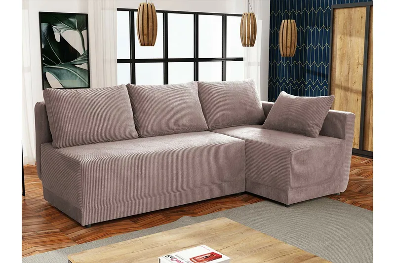 Denegal 3-sits Hörnbäddsoffa Light pink - Möbler - Soffa - Bäddsoffa - Bäddsoffa divan