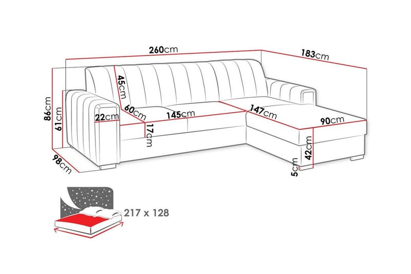 Denegal 3-sits Hörnbäddsoffa NO_BRAND Black - Möbler - Soffa - Bäddsoffa - Bäddsoffa divan