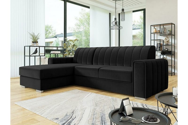 Denegal 3-sits Hörnbäddsoffa NO_BRAND Black - Möbler - Soffa - Bäddsoffa - Bäddsoffa divan
