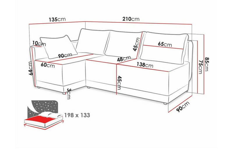 Denegal 3-sits Hörnbäddsoffa NO_BRAND Dark blue - Möbler - Soffa - Bäddsoffa - Hörnbäddsoffa