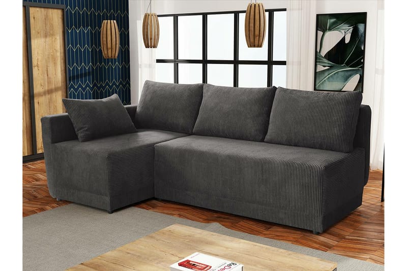 Denegal 3-sits Hörnbäddsoffa NO_BRAND Dark grey - Möbler - Soffa - Bäddsoffa - Bäddsoffa längsbäddad
