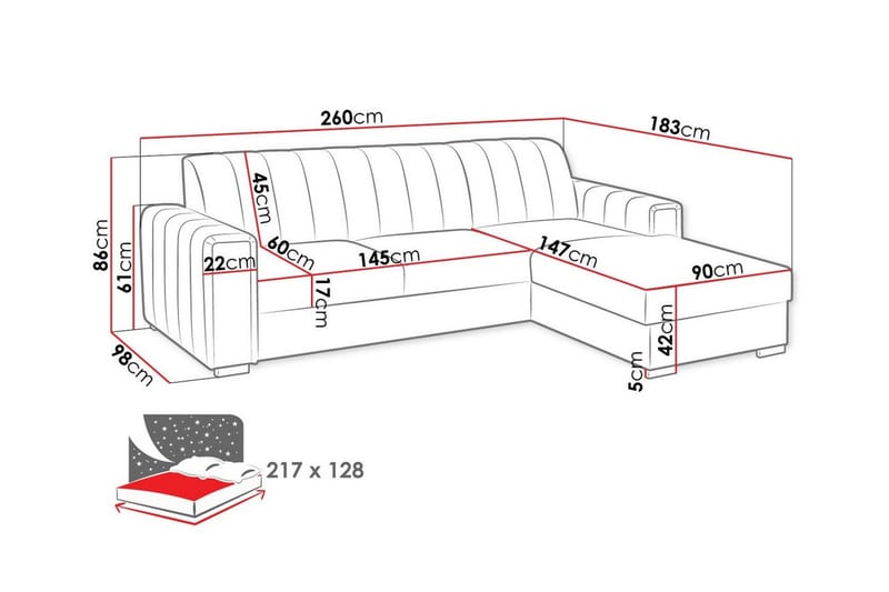 Denegal 3-sits Hörnbäddsoffa NO_BRAND Dark grey - Möbler - Soffa - Bäddsoffa - Hörnbäddsoffa