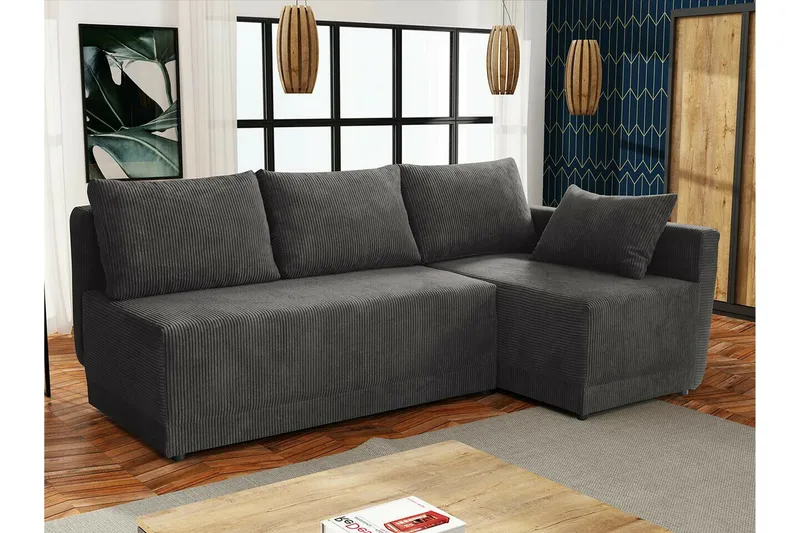 Denegal 3-sits Hörnbäddsoffa NO_BRAND Dark grey - Möbler - Soffa - Bäddsoffa - Hörnbäddsoffa