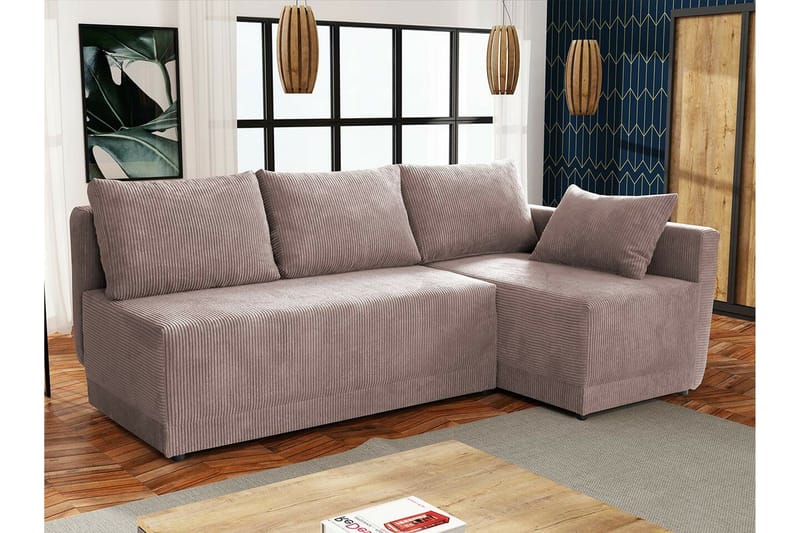 Denegal 3-sits Hörnbäddsoffa NO_BRAND Light pink - Möbler - Soffa - Bäddsoffa - Bäddsoffa divan