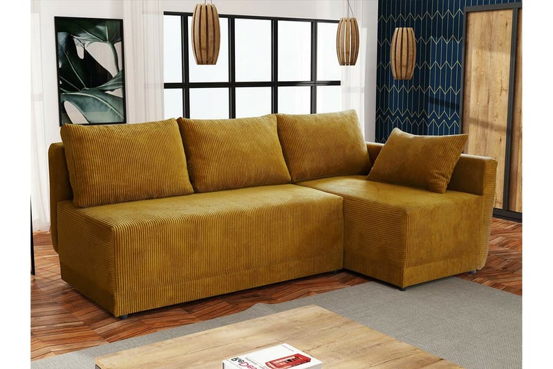 Denegal 3-sits Hörnbäddsoffa NO_BRAND Mustard yellow - Möbler - Soffa - Bäddsoffa - Hörnbäddsoffa