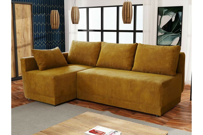 Denegal 3-sits Hörnbäddsoffa NO_BRAND Yellow - Möbler - Soffa - Bäddsoffa - Hörnbäddsoffa