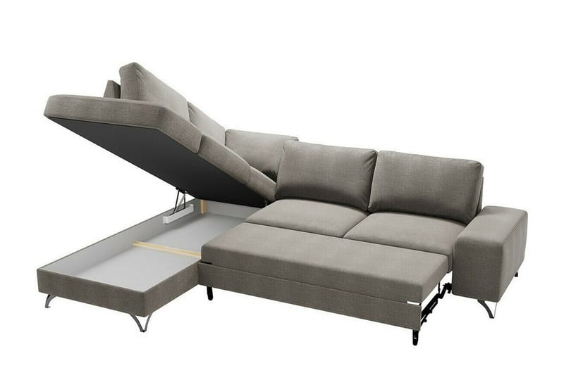Derry 4-sits Höger L-formad Hörnbäddsoffa med Förvaring i Tyg - Grå - Möbler - Soffa - Bäddsoffa - Bäddsoffa längsbäddad