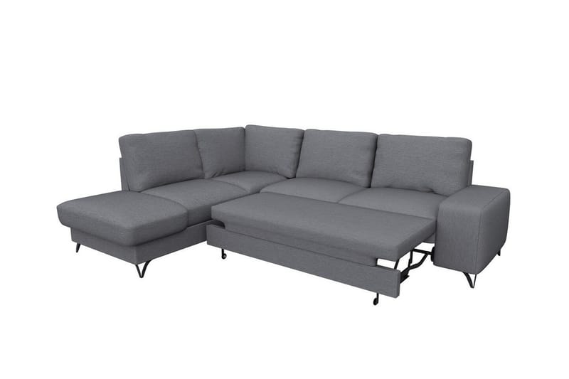 Derry 4-sits Höger L-formad Hörnbäddsoffa med Förvaring i Tyg - Grå - Möbler - Soffa - Bäddsoffa - Bäddsoffa längsbäddad