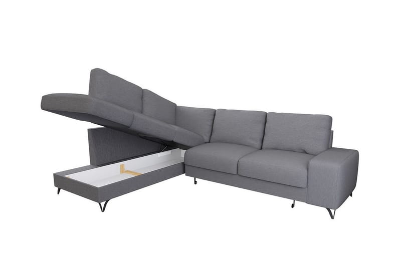 Derry 4-sits Höger L-formad Hörnbäddsoffa med Förvaring i Tyg - Grå - Möbler - Soffa - Bäddsoffa - Bäddsoffa längsbäddad