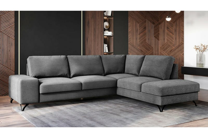 Derry 4-sits Höger L-formad Hörnbäddsoffa med Förvaring i Tyg - Grå - Möbler - Soffa - Bäddsoffa - Bäddsoffa längsbäddad