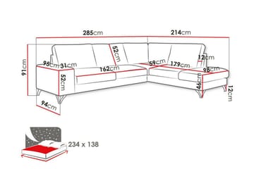 Derry 4-sits Höger L-formad Hörnbäddsoffa med Förvaring i Tyg - Grå - Möbler - Soffa - Bäddsoffa - Bäddsoffa längsbäddad