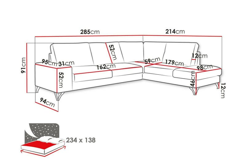 Derry 4-sits Höger L-formad Hörnbäddsoffa med Förvaring i Tyg - Grå - Möbler - Soffa - Bäddsoffa - Bäddsoffa längsbäddad