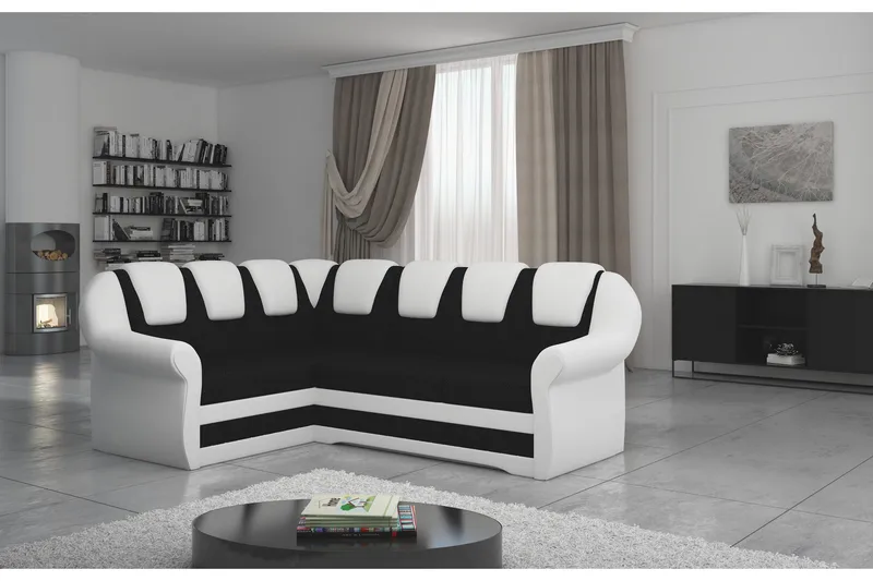 Fica Hörnbäddsoffa, Svart/Vit