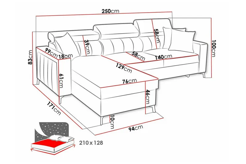 Galbally 3-sits Hörnbäddsoffa Dark blue - Möbler - Soffa - Bäddsoffa - Hörnbäddsoffa