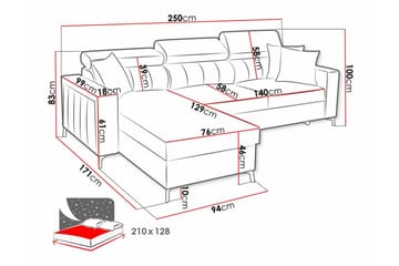 Galbally 3-sits Hörnbäddsoffa Light pink - Möbler - Soffa - Bäddsoffa - Hörnbäddsoffa