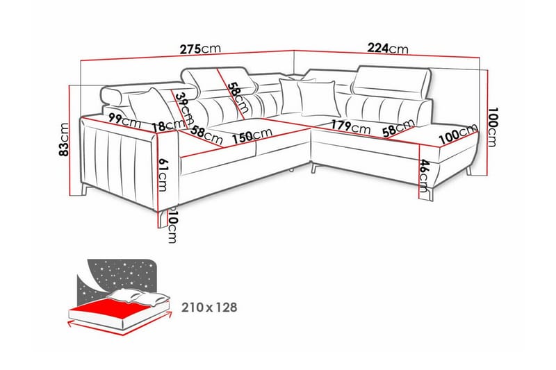 Galbally 3-sits Hörnbäddsoffa NO_BRAND Dark blue - Möbler - Soffa - Bäddsoffa - Hörnbäddsoffa