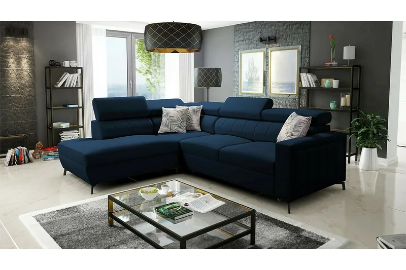 Galbally 3-sits Hörnbäddsoffa NO_BRAND Dark blue - Möbler - Soffa - Bäddsoffa - Hörnbäddsoffa