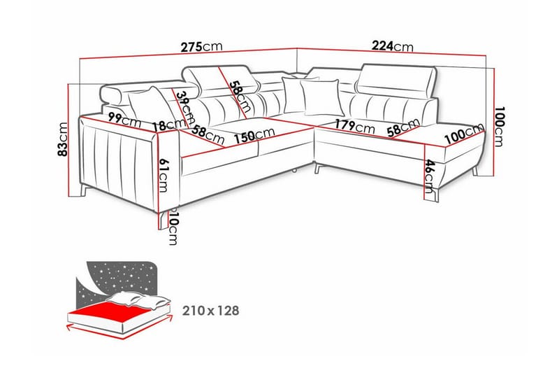 Galbally 3-sits Hörnbäddsoffa NO_BRAND Dark blue - Möbler - Soffa - Bäddsoffa - Hörnbäddsoffa