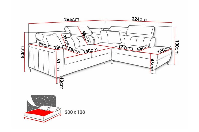Galbally 3-sits Hörnbäddsoffa NO_BRAND Dark blue - Möbler - Soffa - Bäddsoffa - Hörnbäddsoffa