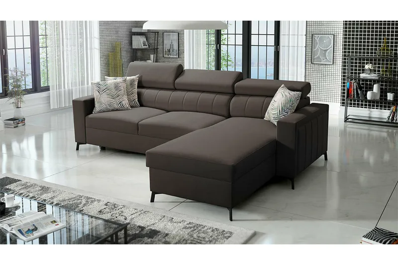 Galbally 3-sits Hörnbäddsoffa NO_BRAND Dark brown - Möbler - Soffa - Bäddsoffa - Hörnbäddsoffa