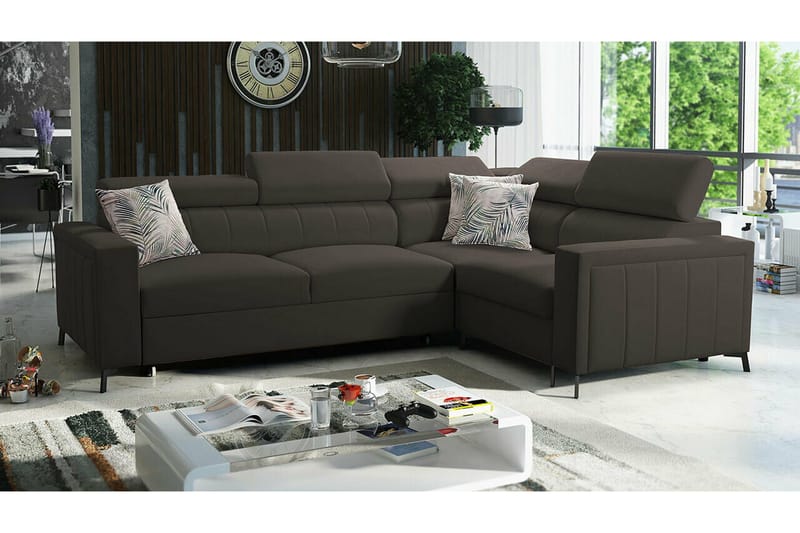 Galbally 3-sits Hörnbäddsoffa NO_BRAND Dark brown - Möbler - Soffa - Bäddsoffa - Hörnbäddsoffa