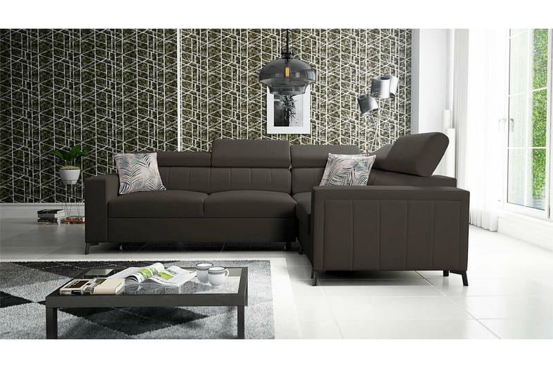 Galbally 3-sits Hörnbäddsoffa NO_BRAND Dark brown - Möbler - Soffa - Bäddsoffa - Hörnbäddsoffa