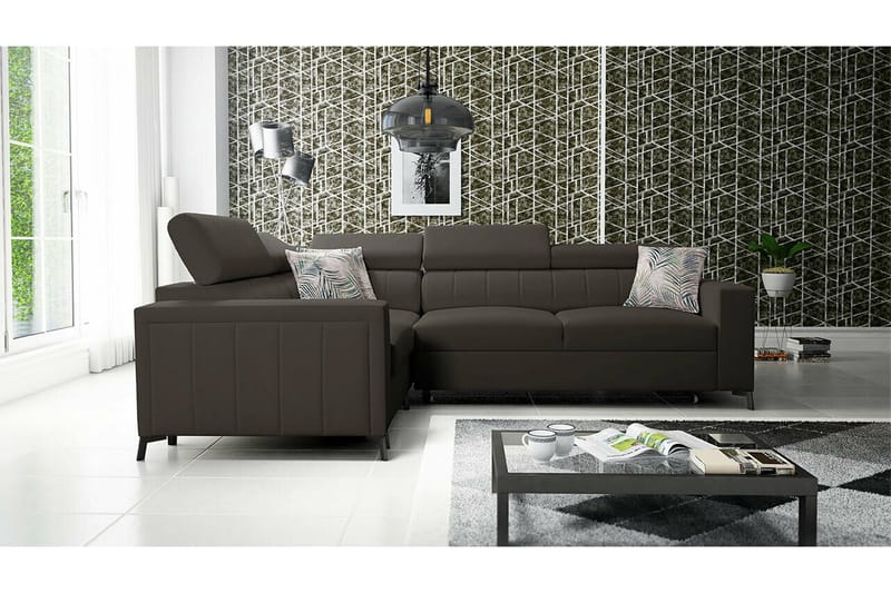 Galbally 3-sits Hörnbäddsoffa NO_BRAND Dark brown - Möbler - Soffa - Bäddsoffa - Hörnbäddsoffa