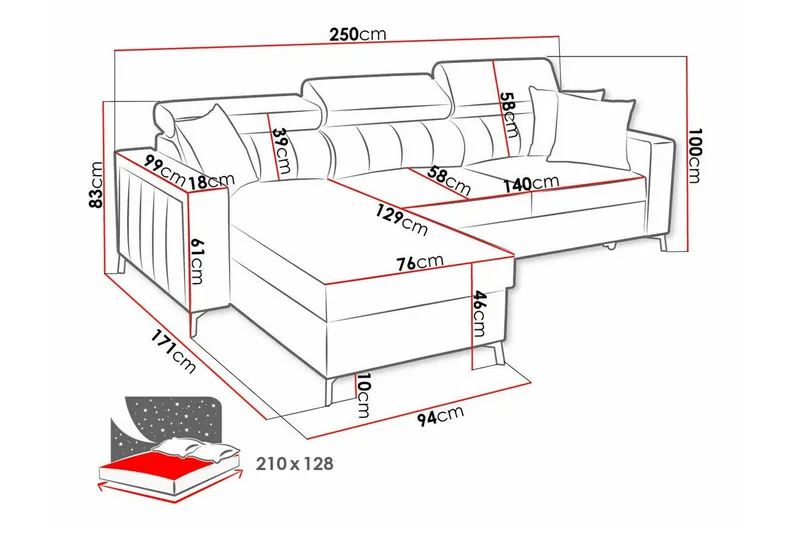 Galbally 3-sits Hörnbäddsoffa NO_BRAND Dark brown - Möbler - Soffa - Bäddsoffa - Hörnbäddsoffa
