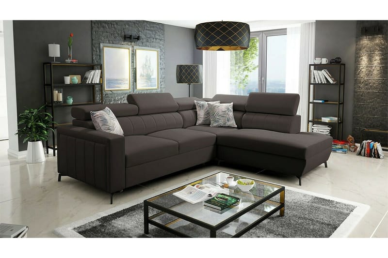 Galbally 3-sits Hörnbäddsoffa NO_BRAND Dark brown - Möbler - Soffa - Bäddsoffa - Hörnbäddsoffa