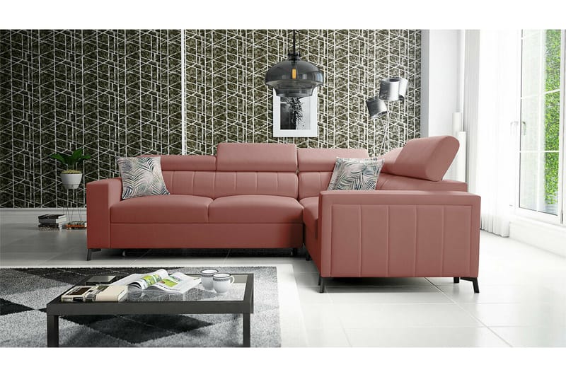 Galbally 3-sits Hörnbäddsoffa NO_BRAND Dark pink - Möbler - Soffa - Bäddsoffa - Hörnbäddsoffa
