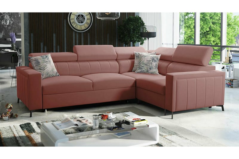 Galbally 3-sits Hörnbäddsoffa NO_BRAND Dark pink - Möbler - Soffa - Bäddsoffa - Hörnbäddsoffa