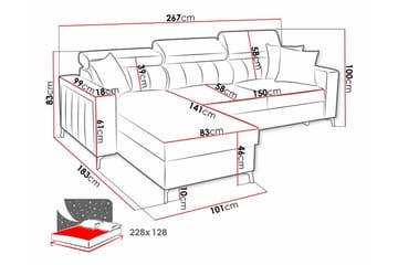 Galbally 3-sits Hörnbäddsoffa NO_BRAND Light grey/Dark grey - Möbler - Soffa - Bäddsoffa - Hörnbäddsoffa