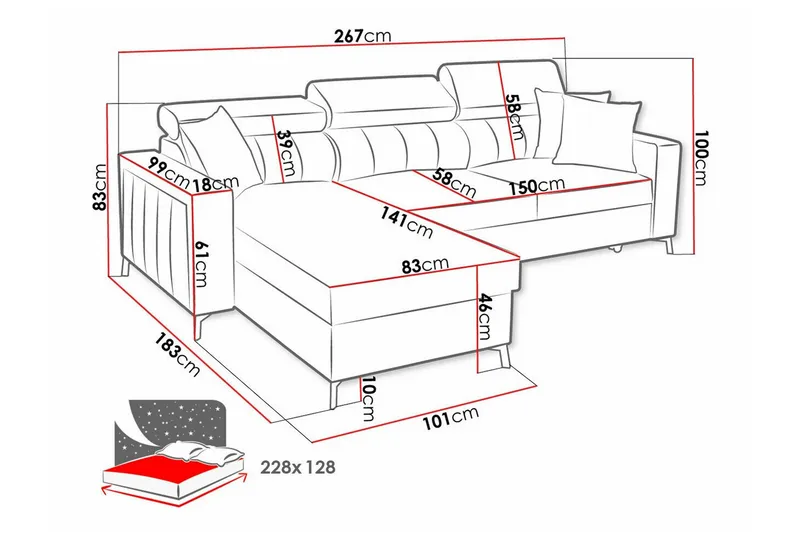 Galbally 3-sits Hörnbäddsoffa NO_BRAND Light grey/Dark grey - Möbler - Soffa - Bäddsoffa - Hörnbäddsoffa