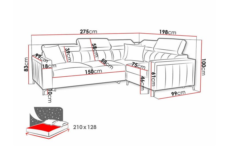 Galbally 3-sits Hörnbäddsoffa NO_BRAND Ljusgrå - Möbler - Soffa - Bäddsoffa - Hörnbäddsoffa