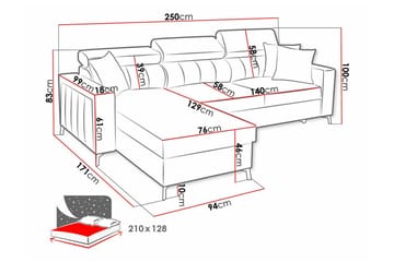 Galbally 3-sits Hörnbäddsoffa NO_BRAND Ljusgrå - Möbler - Soffa - Bäddsoffa - Hörnbäddsoffa