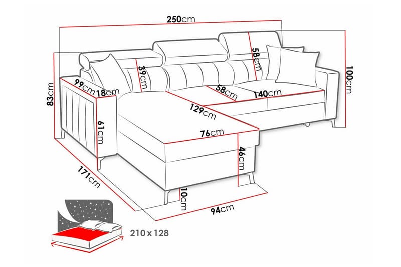 Galbally 3-sits Hörnbäddsoffa NO_BRAND Ljusgrå - Möbler - Soffa - Bäddsoffa - Hörnbäddsoffa