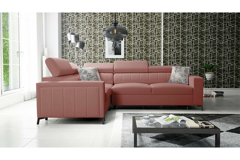 Galbally 3-sits Hörnbäddsoffa NO_BRAND Pink - Möbler - Soffa - Bäddsoffa - Hörnbäddsoffa